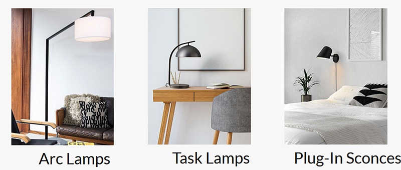 Arc lamps task lamps plug-in sconces