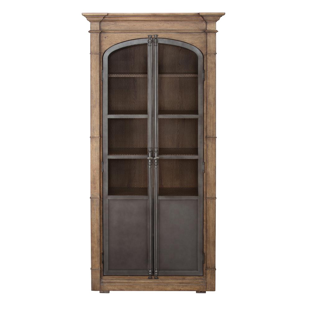 Door Light Oak Display Cabinet Brown Metal