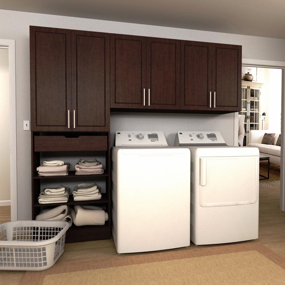 Brown Wide Tower Storage Laundry Cabinet Kit
